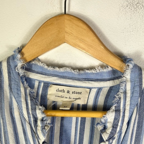 Anthropologie Cloth & Stone High-Low Frayed Linen BlendStriped Tunic Shirt Dress - Picture 7 of 8